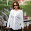 Women Elegant White Knit Cardigan - Image 3