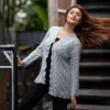 Women Light Grey Knit Cardigan - Image 2