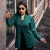 Women Stylish Green Knit Cardigan - Image 3