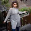 Women's Elegant Long Grey Button Knit Cardigan