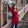 Women Long Maroon Knit Cardigan