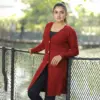 Women’s Long Maroon Knit Cardigan - Image 2