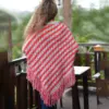 Women's Red & Grey Striped Knit Poncho - Image 4