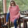 Women's Red & Grey Striped Knit Poncho