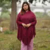 Women's Stylish Maroon Fringe Poncho
