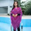 Women's Violet Chevron Fringe Poncho
