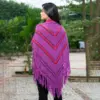 Women's Violet Chevron Fringe Poncho - Image 4