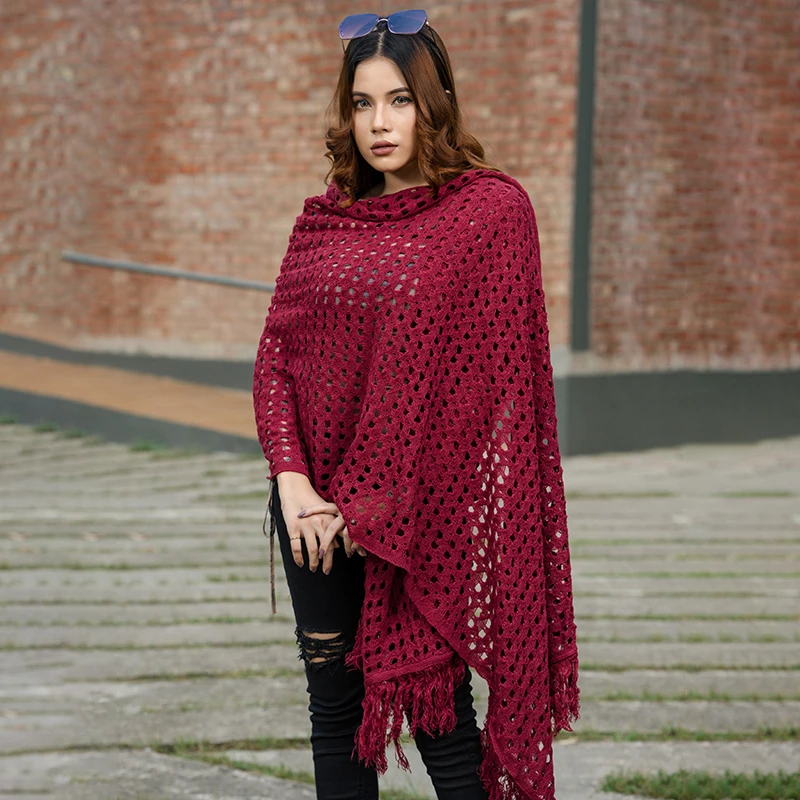 Women's Burgundy Crochet Shawl