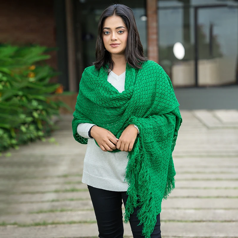 Women's Elegant Green Crochet Shawl