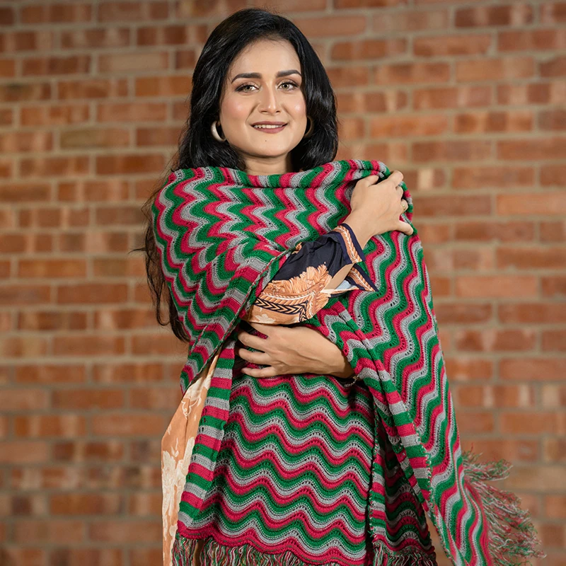 Women's Multicolor Wave Knit Shawl