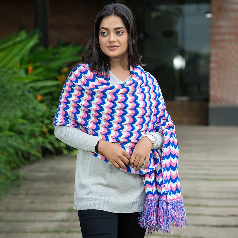 Multi-Color Zigzag Winter Shawl