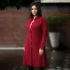 Elegant Maroon Long Knitted Cardigan - Image 5