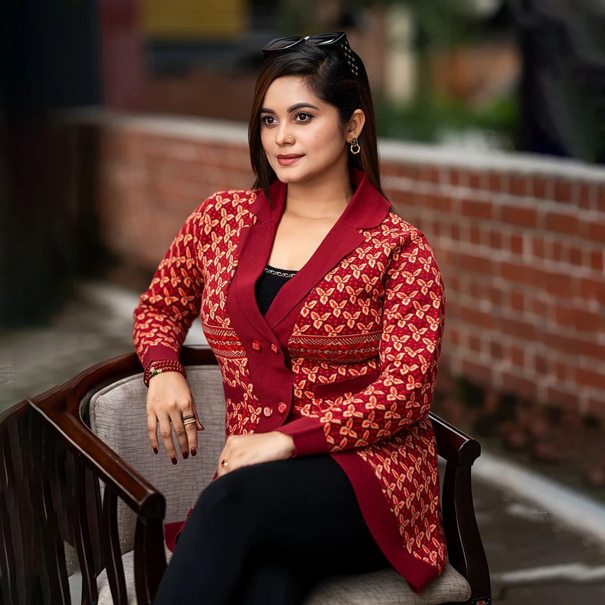 Stylish Maroon Knit Blazer for Women