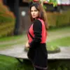 Stylish Black & Red Open Knit Cardigan for Women - Image 2