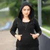 Stylish Black Winter Knit Hoodie for Women - Image 2