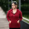 Elegant Maroon Winter Knit Hoodie for Women - Image 2
