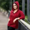 Elegant Maroon Winter Knit Hoodie for Women - Image 4