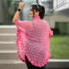 Elegant Pink Knit Poncho for Women - Image 3