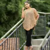 Elegant Beige Knit Poncho for Women - Image 3
