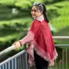 Premium Maroon & White Knit Poncho for Women - Image 2