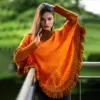 Premium Orange & Black Knit Poncho for Women