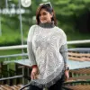 Elegant White & Black Knit Poncho for Women - Image 3