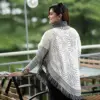 Elegant White & Black Knit Poncho for Women - Image 4