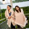 Luxury Beige Fur-Lined Knit Shawl for Women