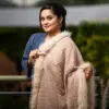 Luxury Beige Fur-Lined Knit Shawl for Women - Image 5