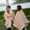 Luxury Beige Fur-Lined Knit Shawl for Women - Image 6