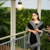 Elegant Black & Grey Winter Knit Shawl for Women