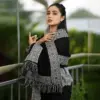 Elegant Black & Grey Winter Knit Shawl for Women - Image 4