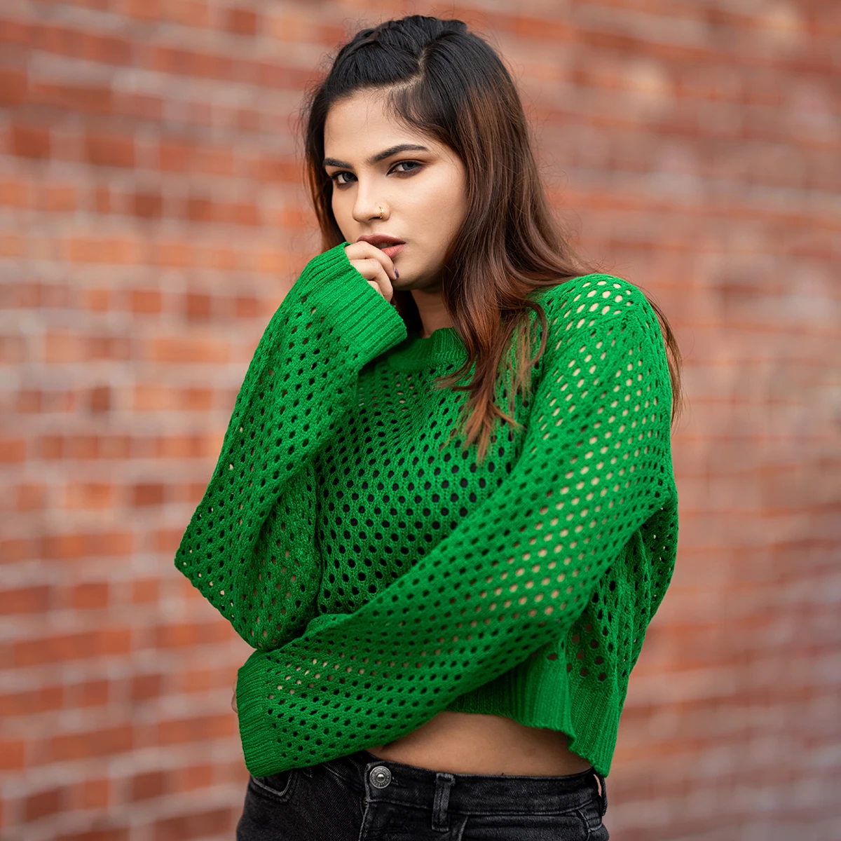Trendy Green Crochet Knit Top for Women