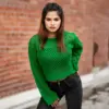 Trendy Green Crochet Knit Top for Women - Image 3