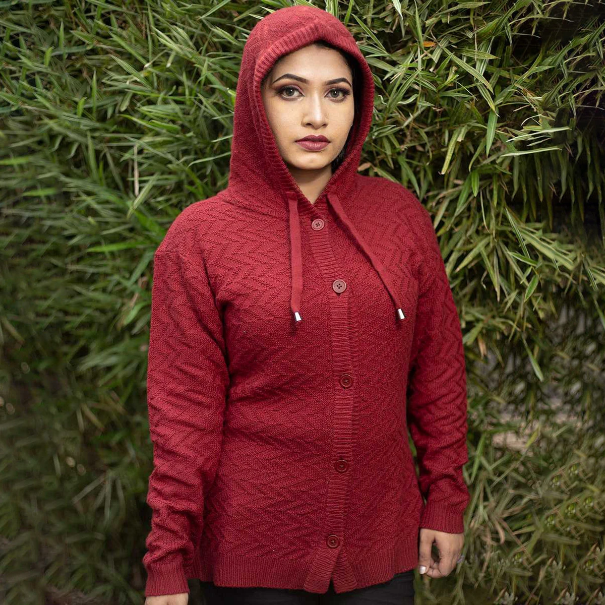 Women’s Maroon Hooded Knit Sweater