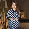 Women’s Striped Knit Poncho - Image 5