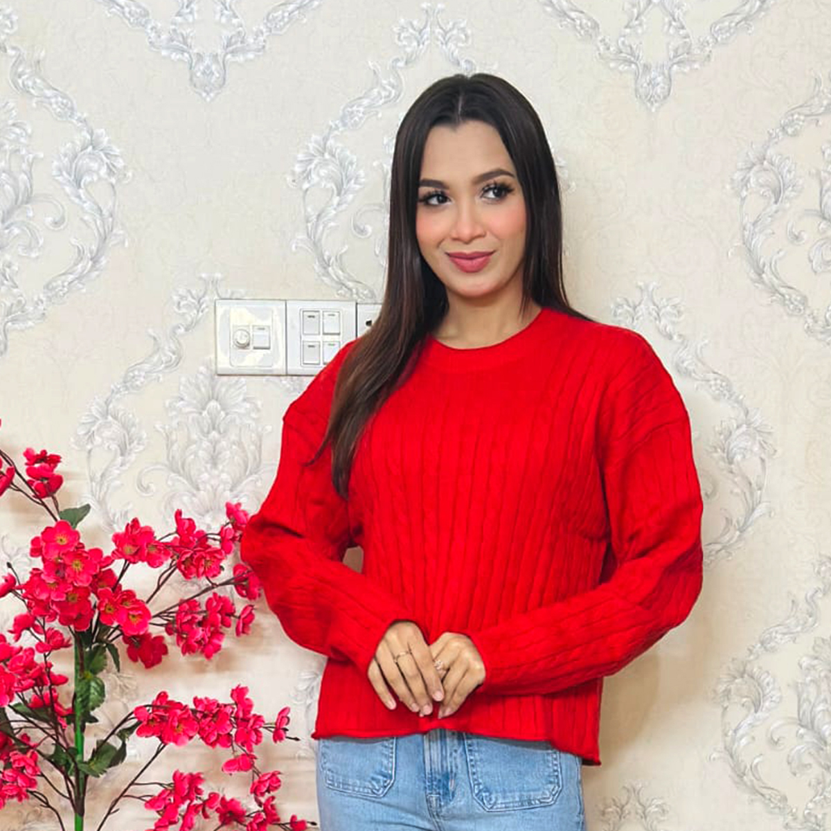 Red Blossom Wool Sweater
