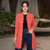 Stylish Coral Long Knitted Cardigan - Image 5