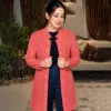 Stylish Coral Long Knitted Cardigan - Image 4